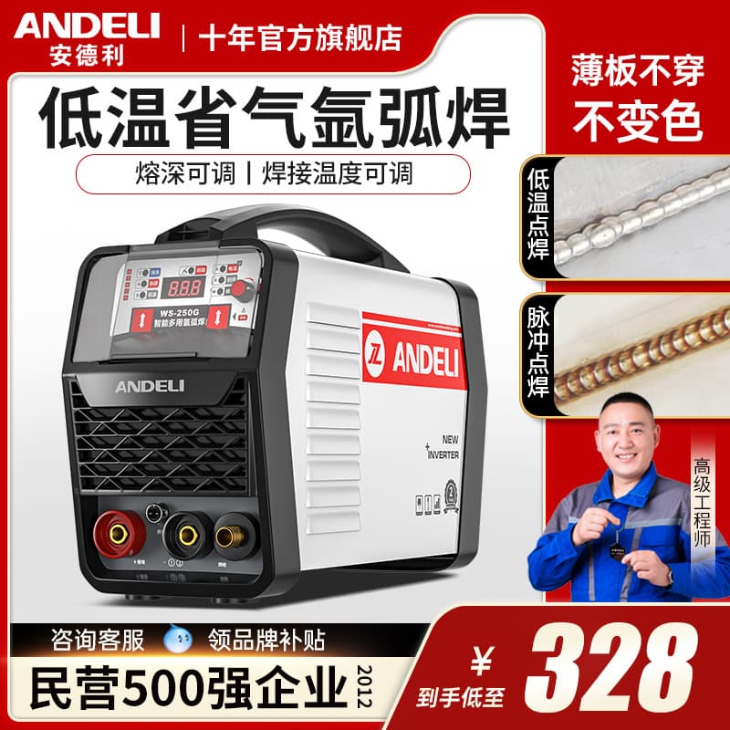 Andeli WS-200/250 Inverter DC Stainless Steel 220V Welding and TIG Dual-Purpose Welder with Accessories