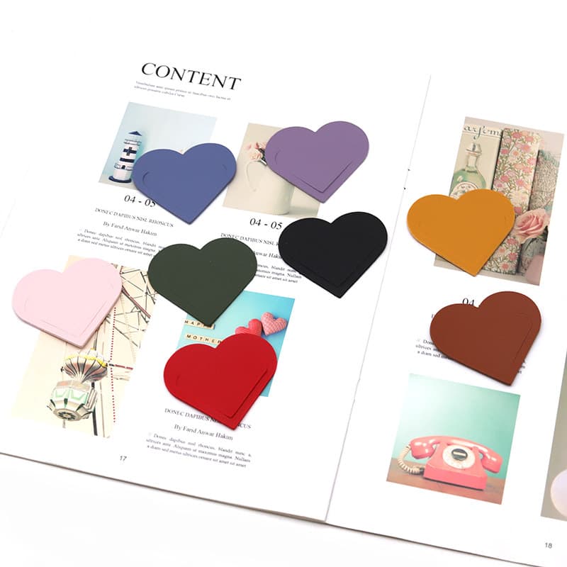 PU Leather Heart Bookmark Page Clip Book Clip Book Protector Heart Shaped Marker Clip Office Stationery