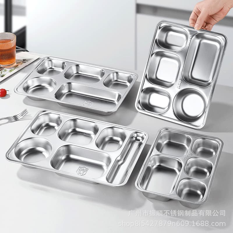 304 stainless steel dinner plate lunch box student children school nursing home factory canteen divided fast food plate divided plate
