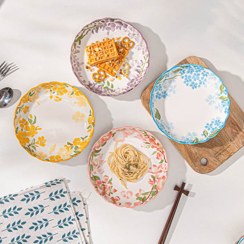 High-Aesthetic Japanese-Style Home Dinner Plate, Vegetable Plate, Deep Round Plate, Breakfast Plate, New Chinese-Style Underglaze Ceramic Tableware
