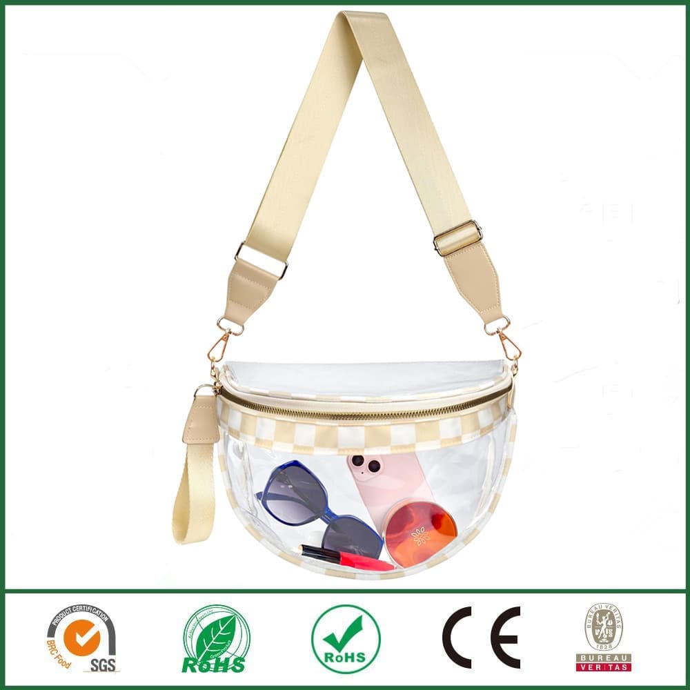 Plaid Pattern Waist Bag Clear Bag for Stadium Events Women Crossbody Waist Pack Sports Day Stadium Bag