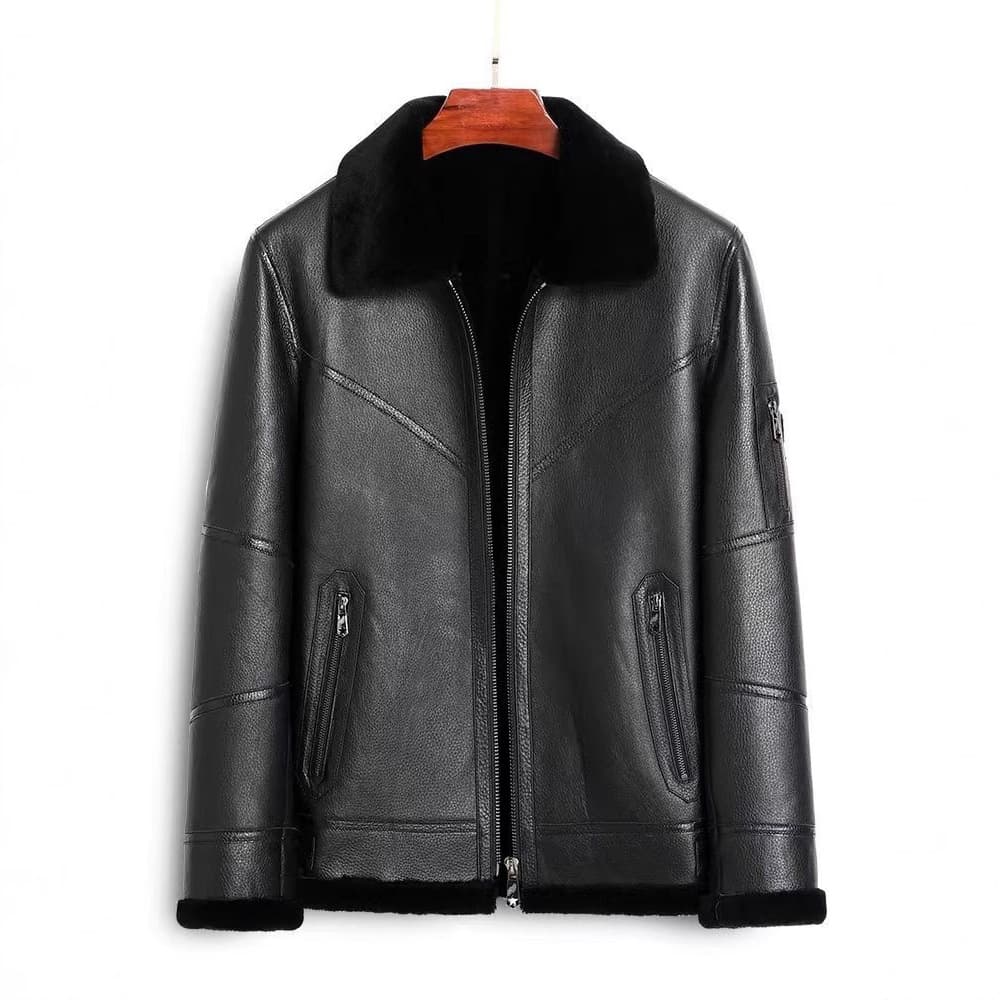 Winter New Original Fur-Lined Men's B3 Flight Jacket Thick Warm High-End Leather Coat