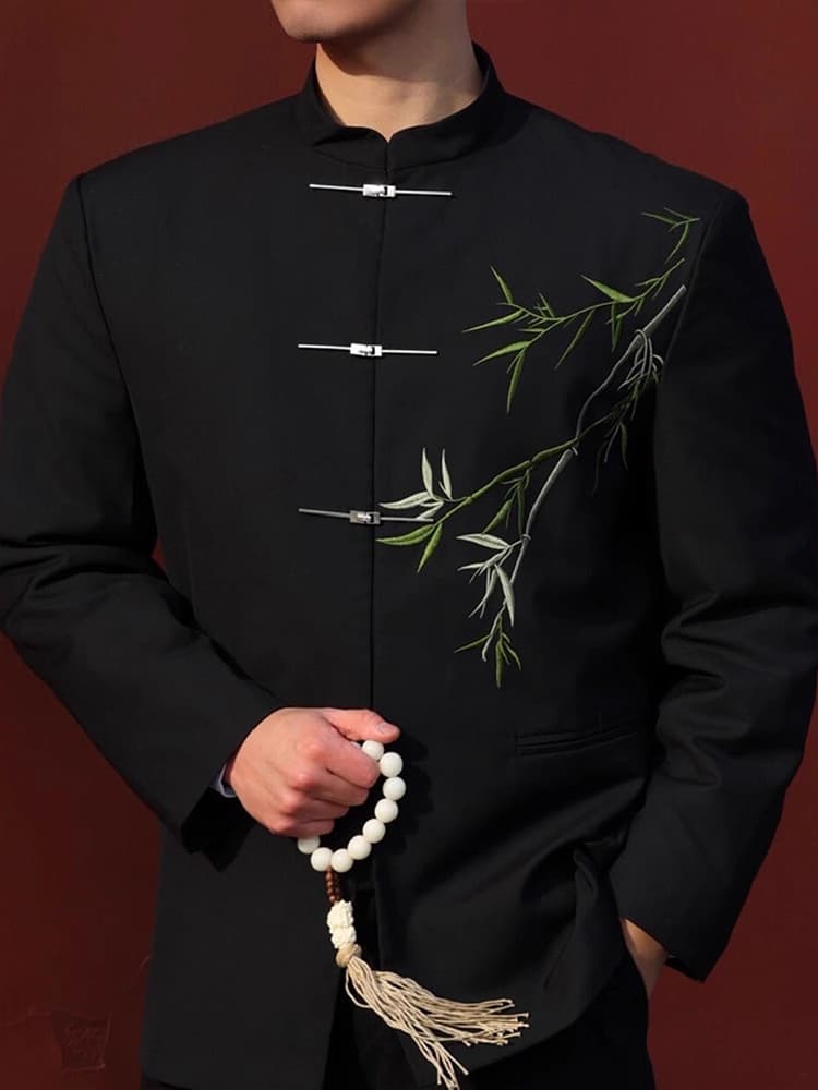 New Chinese Style National Trend Zhongshan Suit Bamboo Aircraft Buckle Stand Collar Men's Jacket High-End Feeling Tang Suit Casu