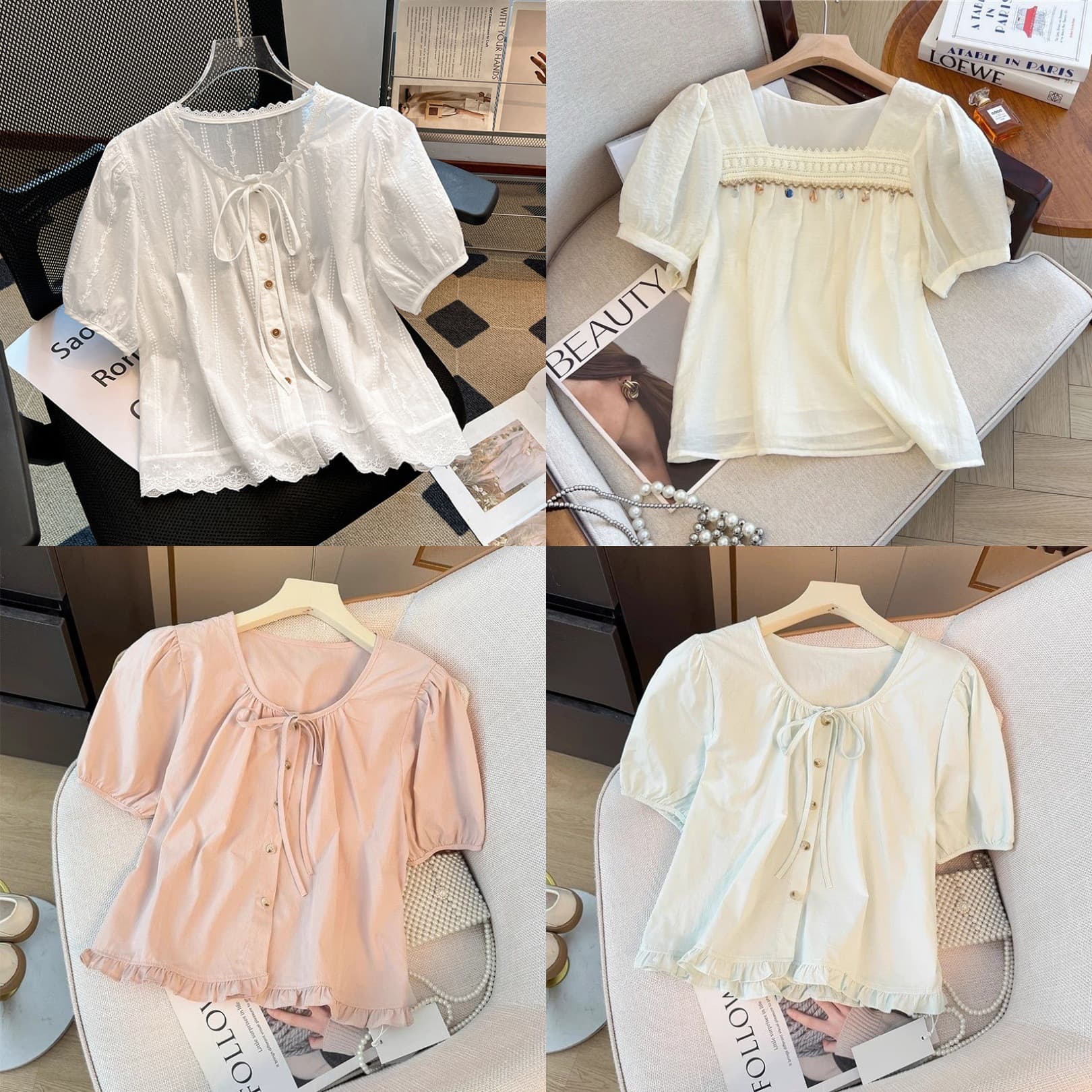 Women's shirt French fashion short sleeved top
