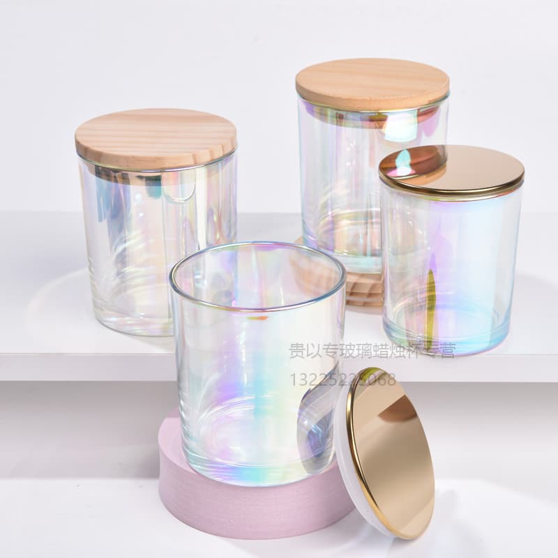 New 210ml electroplated ion-plated rainbow candle glass jar in stock, glass bottle for aromatherapy candle cup