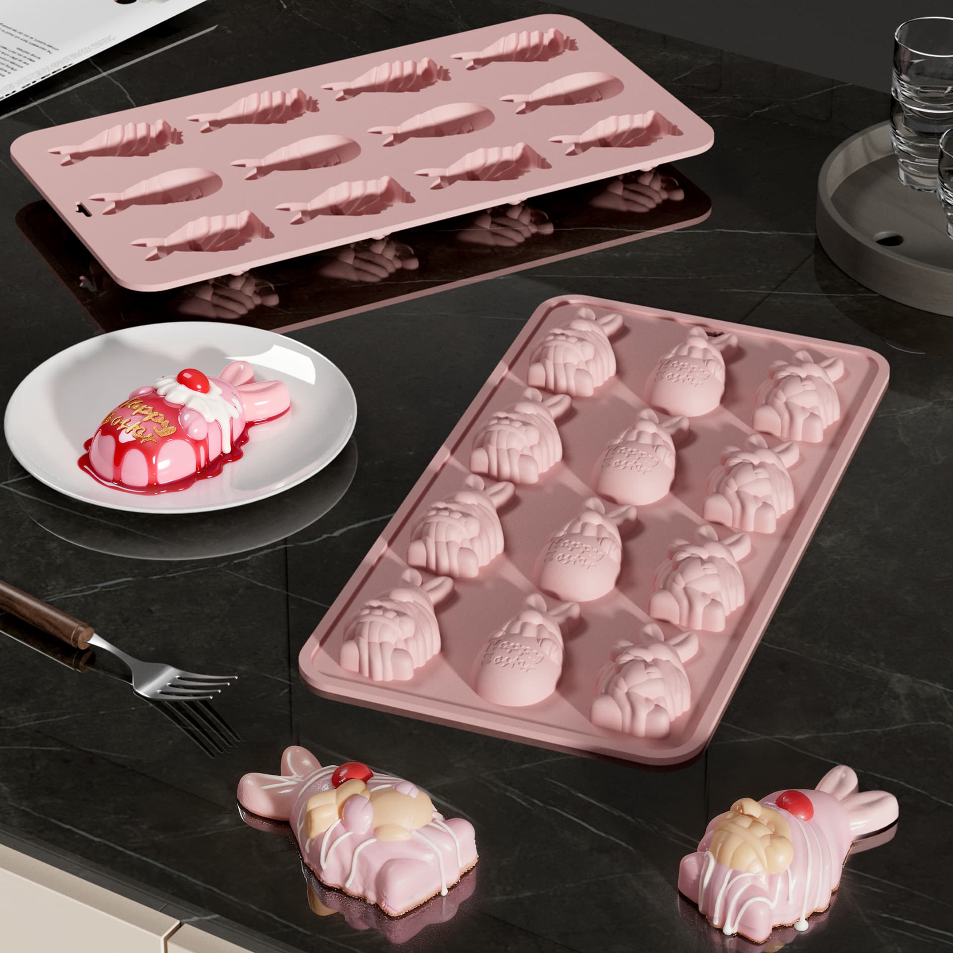 New Easter Bunny Shape Chocolate Food-Grade Easy Release Pudding Gummy Chocolate Silicone Mold