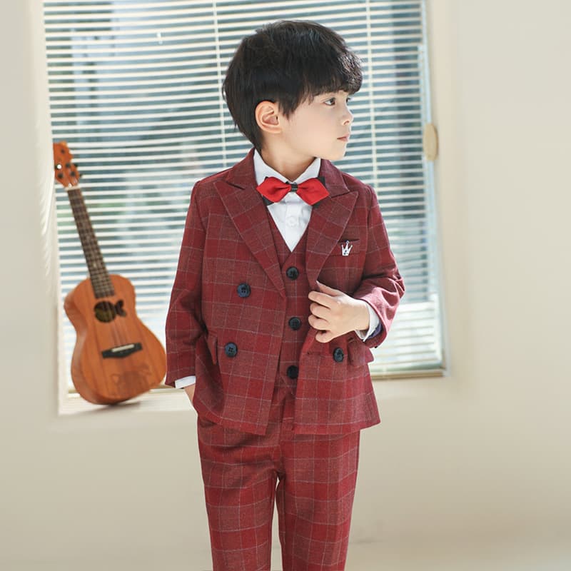 Children's Suit Autumn and Winter Boy Handsome Flower Girl Wedding Dress Baby Kindergarten Class Graduation Performance Suit