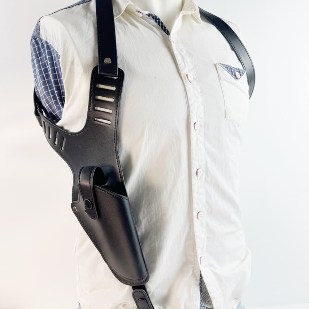 Shoulder Handgun Bag Leather Underarm Gun Holster Bag Outdoor Sports Unisex Double Layer Cowhide Gun Case with Strap