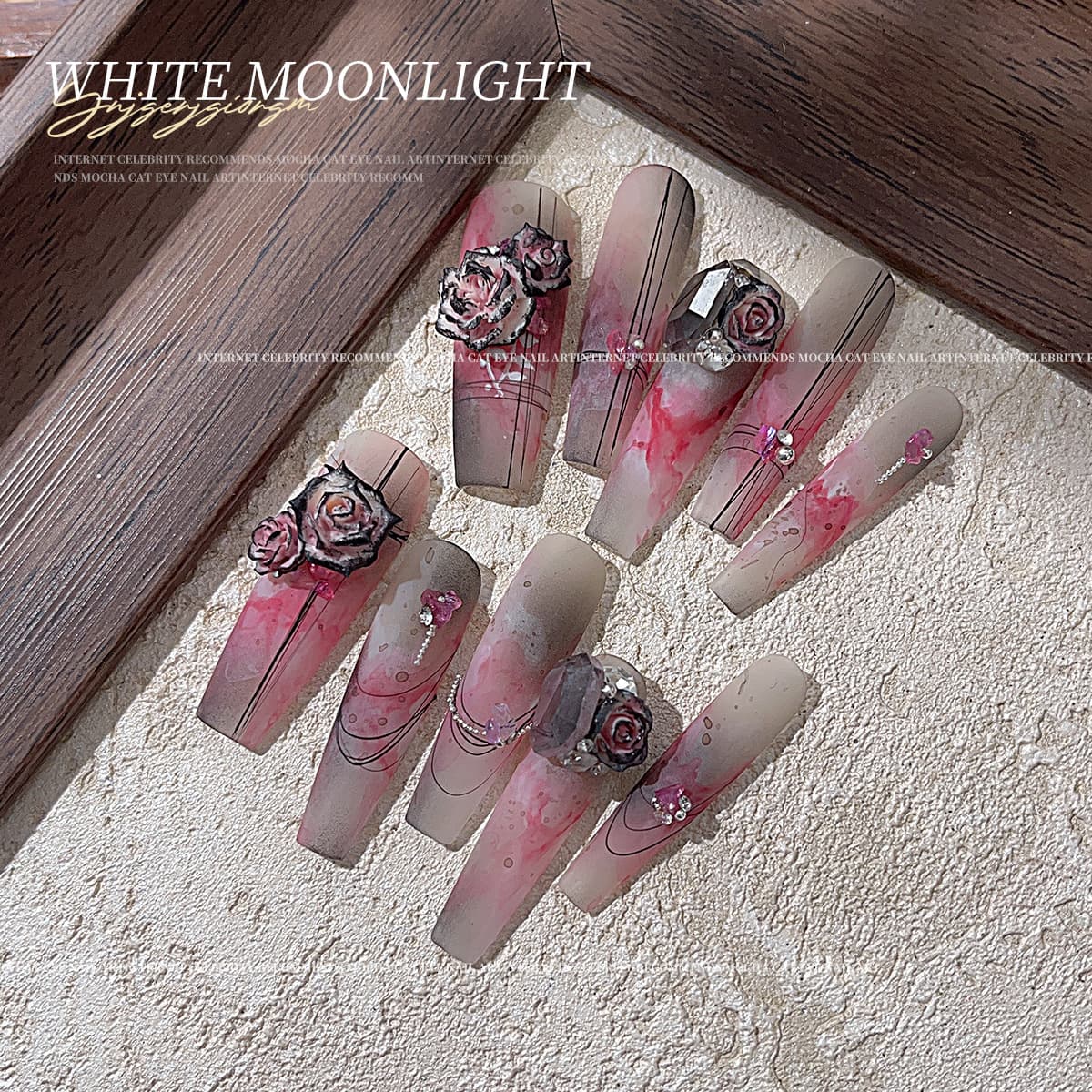 Mixed Dark Floral Nail Art Resin Camellia Light Luxury Wearable Nail Decorations Wholesale Palace Style