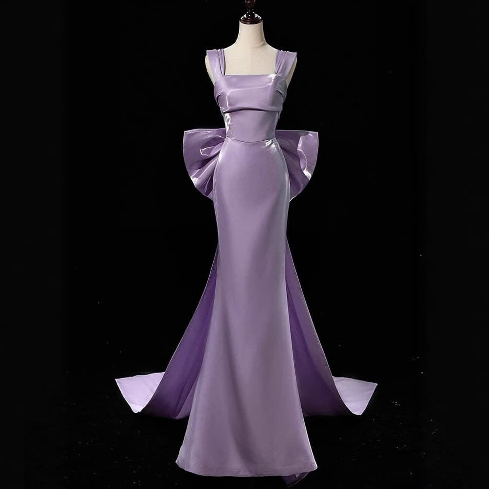Purple engagement evening dress 2026 new high-end suspender niche bow toasting dress morning robe female bride