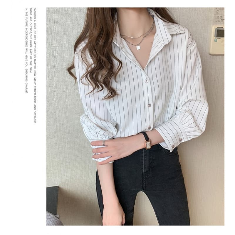 Striped Blouse for Women, Designer Style, 2025 New Spring/Fall Chiffon Top, Business Casual OL Mature Look
