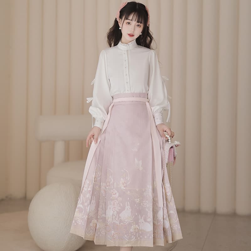 Original design flower wall bunny Chinese style improved Han elements Hanfu women's new Chinese style horse-face skirt set 6757.