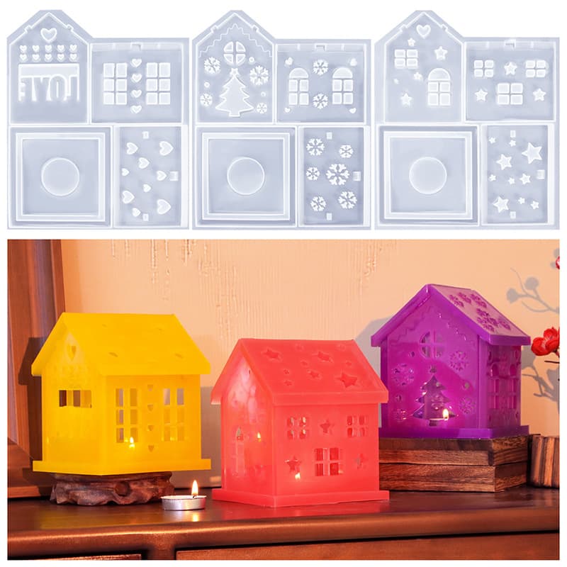 DIY Dripping Glue Christmas House Ornaments Silicone Mold Resin Gypsum Love Candle Holder House Night Light Table Mold