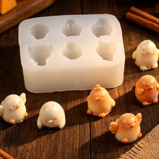 DIY 3D 6-Link Chick Ornament Car Resin Mold, Fondant Cake Decoration Silicone Mold, Squishy Toy Mold