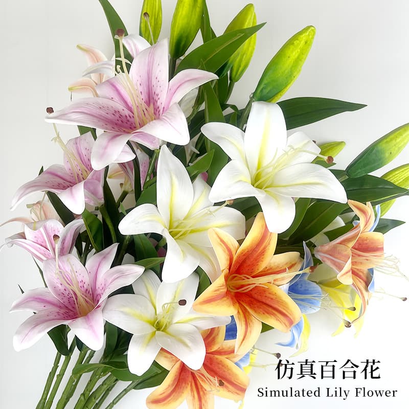 Artificial Lily Plastic Wedding Decorative Flowers Home Ornament Fake Flowers Bridal Bouquet Podium Ceremony Flowers