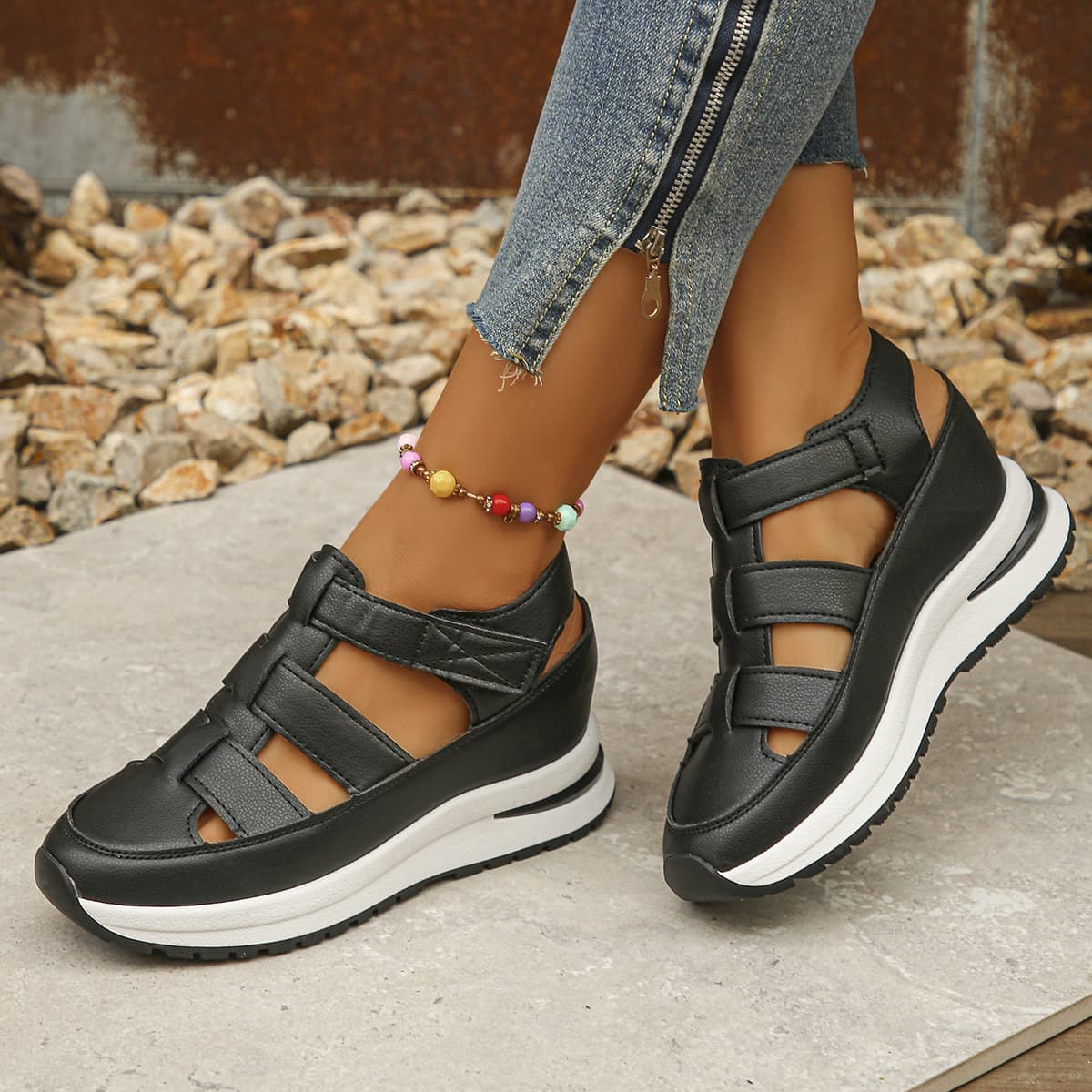 Women's Plus Size Sandals 2024 Summer New European American Roman Velcro Women's Shoes Slippers Size 43 Independent Station