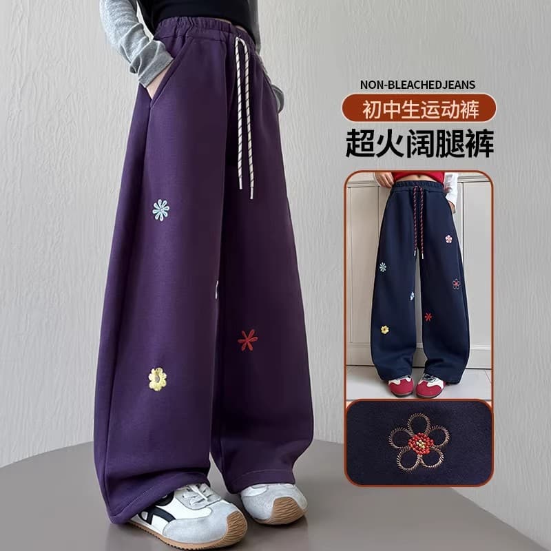 Girls' Trendy Wide-Leg Pants 2025 New Style Autumn/Winter Kids' Sport Sweatpants Winter Wear