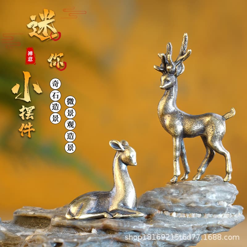 Copper Alloy Miniature Scenery Ornaments Gardening Potted Plant Simulation Plum Blossom Deer Cute Deer Desktop Decorations