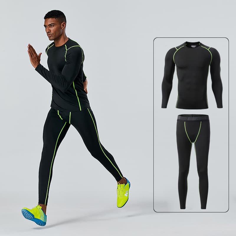 Factory direct sales of men's long-sleeved sports compression shirts, soccer training undershirts, running and yoga wear, breathable fitness clothing.