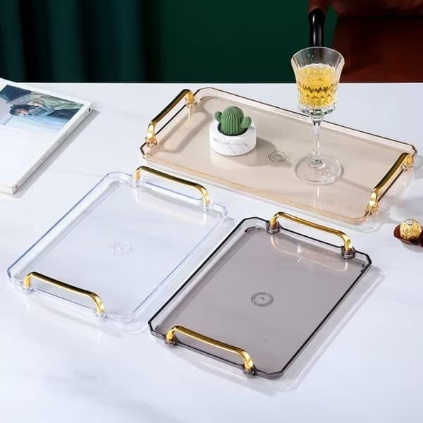 Luxury Premium Rectangular Plastic Serving Tray for Home, Ins Style Snack Fruit Dessert Plate