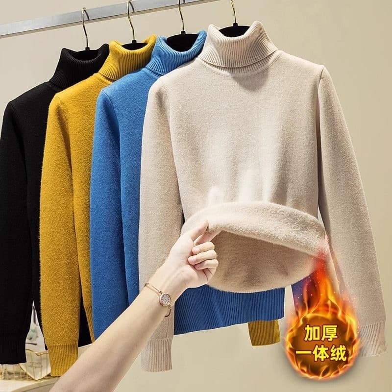 One-piece velvet black turtleneck plus velvet bottoming sweater for women thickened trendy ins winter all-match warm clothes with western style inner wear
