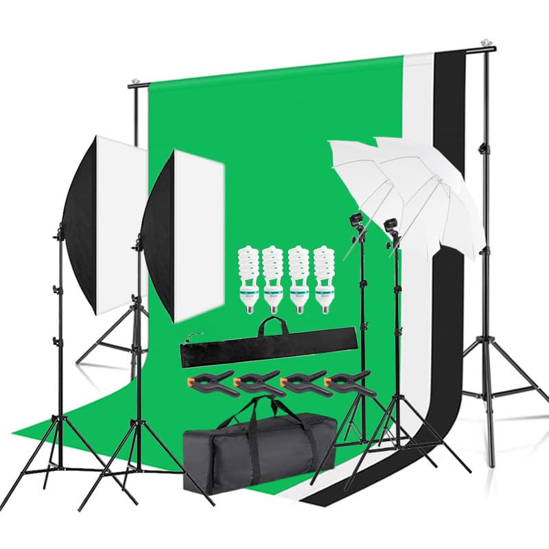 LED Softbox Photography Light Shooting Kit, 2.6*3m Background Stand, Backdrop Cloth, Live Streaming Fill Light, Photography Props