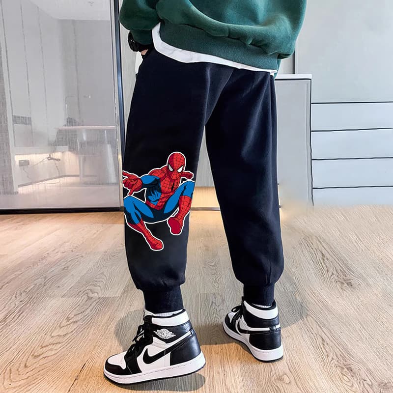 Boys' Casual Sports Pants Spiderman Cartoon Long Trousers Children's Apparel Comfortable Cotton Polyester Blend Mid Waist Elastic Belt