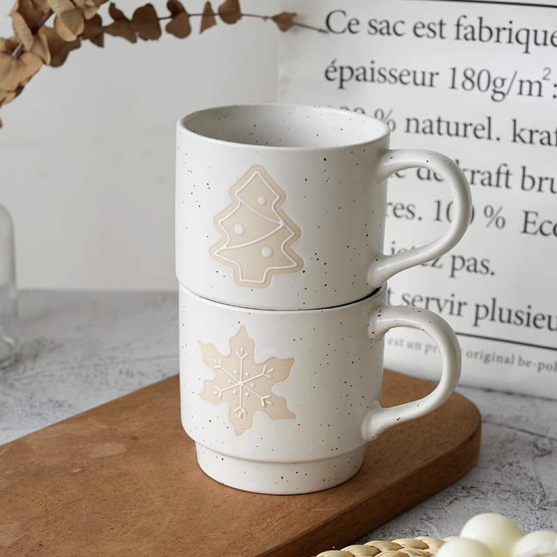 Christmas Stacking Cups - Mug, Coffee Cup, Water Cup, Household Ceramic Cups, Stackable Set, Couple Cups