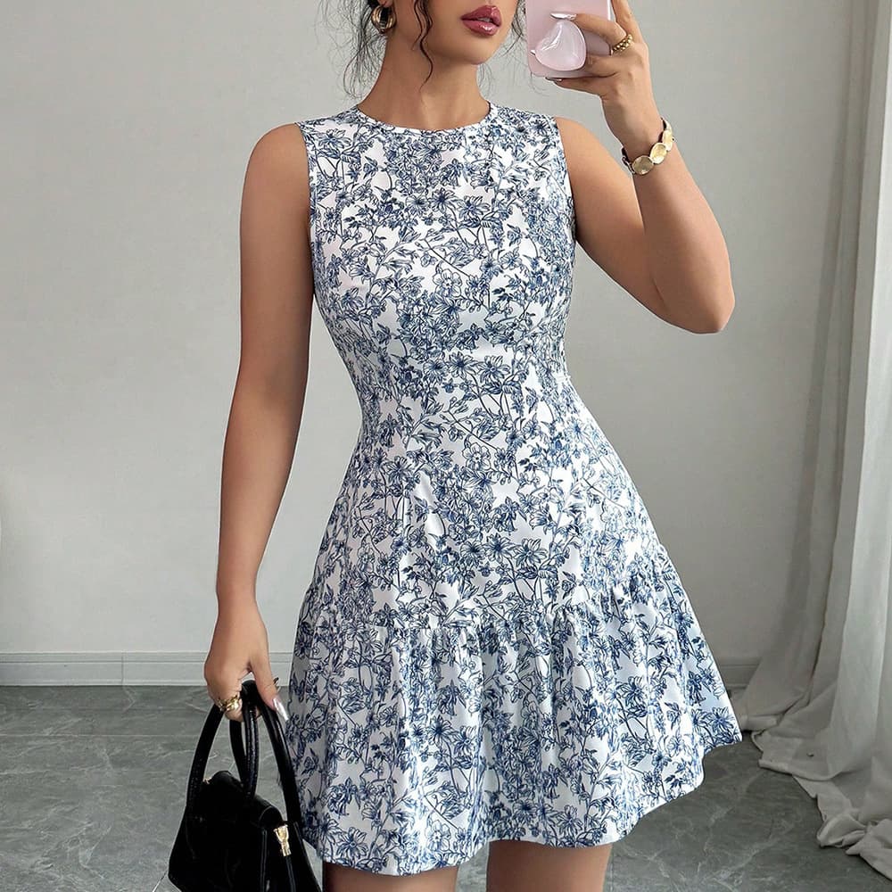 European and American beauty skirts new floral suspender cake skirt Amazon cross-border retro sleeveless holiday style short dress