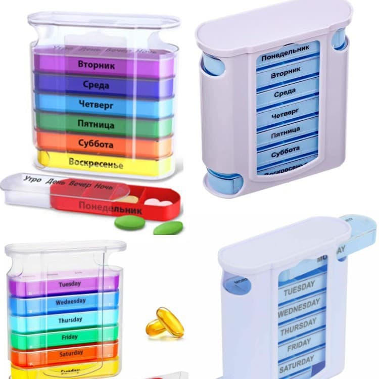 Foreign Trade Russian Language 28-Compartment Weekly Pill Box, Cross-Border Detachable and Assembleable Sealed Plastic Medicine Storage Box