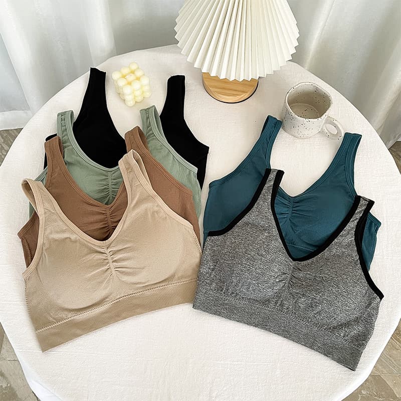 Casual Simple Women's Underwear Latex Feel Fixed Cup Wrap Chest Vest Bra for Middle-aged and Elderly Ladies