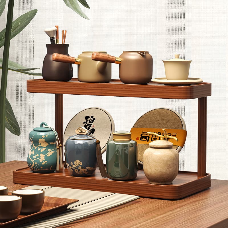 Small Chinese-style antique display shelf for tea cups, tea set, teapot, and desktop ornament storage and display rack