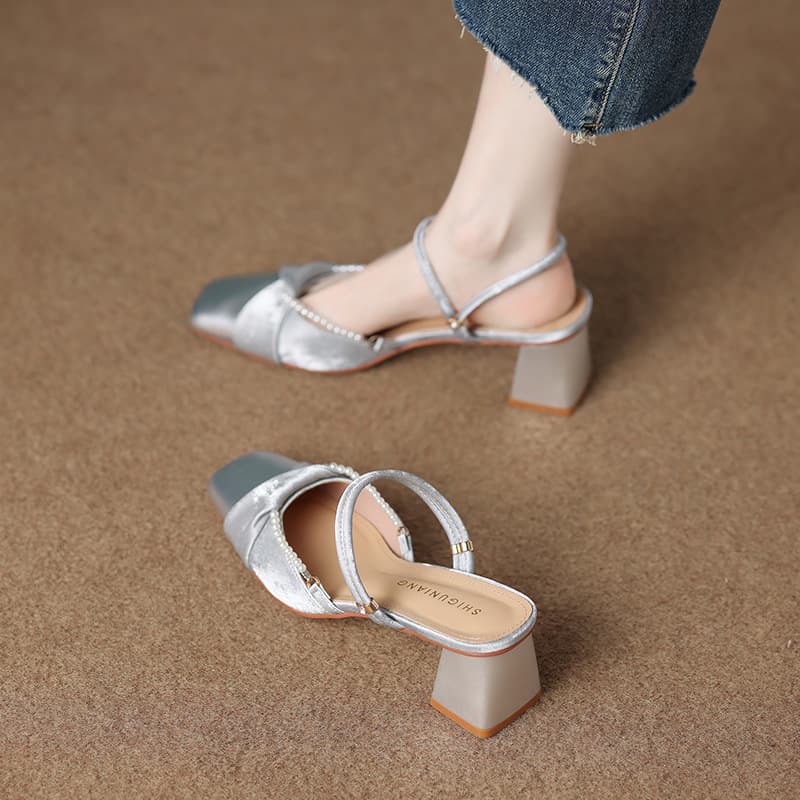3361-2 New Chinese Style National Trend Women's Shoes 2025 Summer Fashionable High Heels Two-Way Wear Half-Closed Toe Sandals