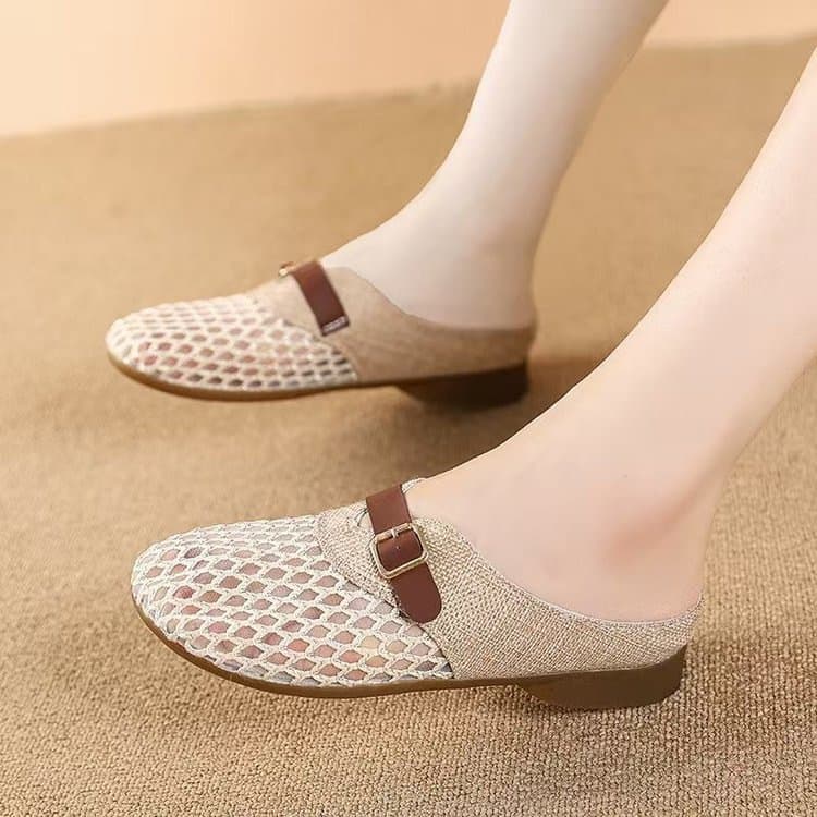 Summer Closed-Toe Outdoor Sandals 2025 New Style Flat Hollow Fashion Mesh Half Slippers for Women