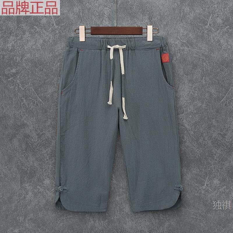 Summer men's cropped pants Chinese style shorts trendy youth retro loose Hanfu Chinese style mid-pants Tang suit pants men's clothing