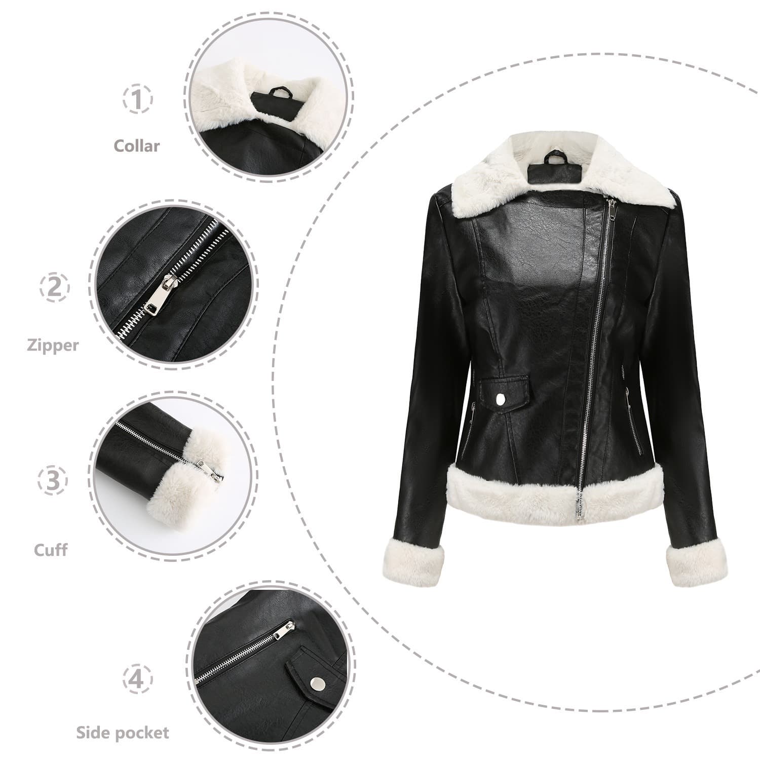 New autumn and winter plus fleece leather jacket for women European size warm long-sleeved lapel jacket European and American commuter casual jacket Amazon