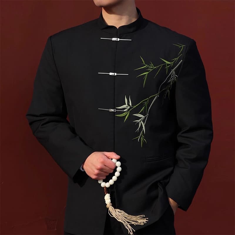 New Chinese Style National Trend Zhongshan Suit Bamboo Aircraft Buckle Stand Collar Men's Jacket High-End Feeling Tang Suit Casu
