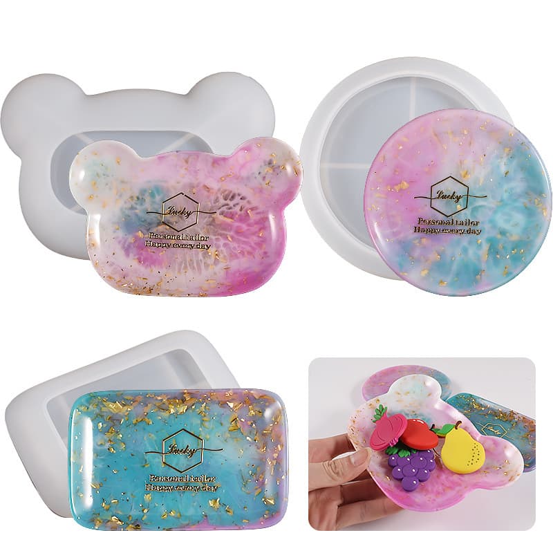 Seven seconds fresh round rectangular bear head dish silicone mold diy crystal drip aromatherapy plaster storage box grinding tool