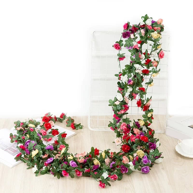 Artificial Rose Vine for Flower Arch, Air Conditioner Pipe Wrapping, Landscaping, Wedding Ceiling Decoration, Simulated Flowers