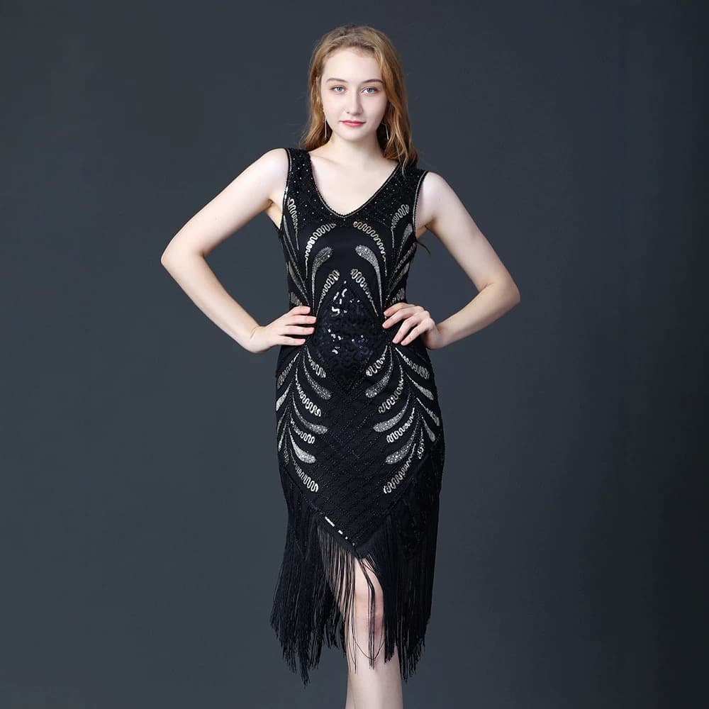 Gatsby Fringe Dress Medieval Vintage Ball Party Dress 1920s Retro Fringe Dress Gathering Dance