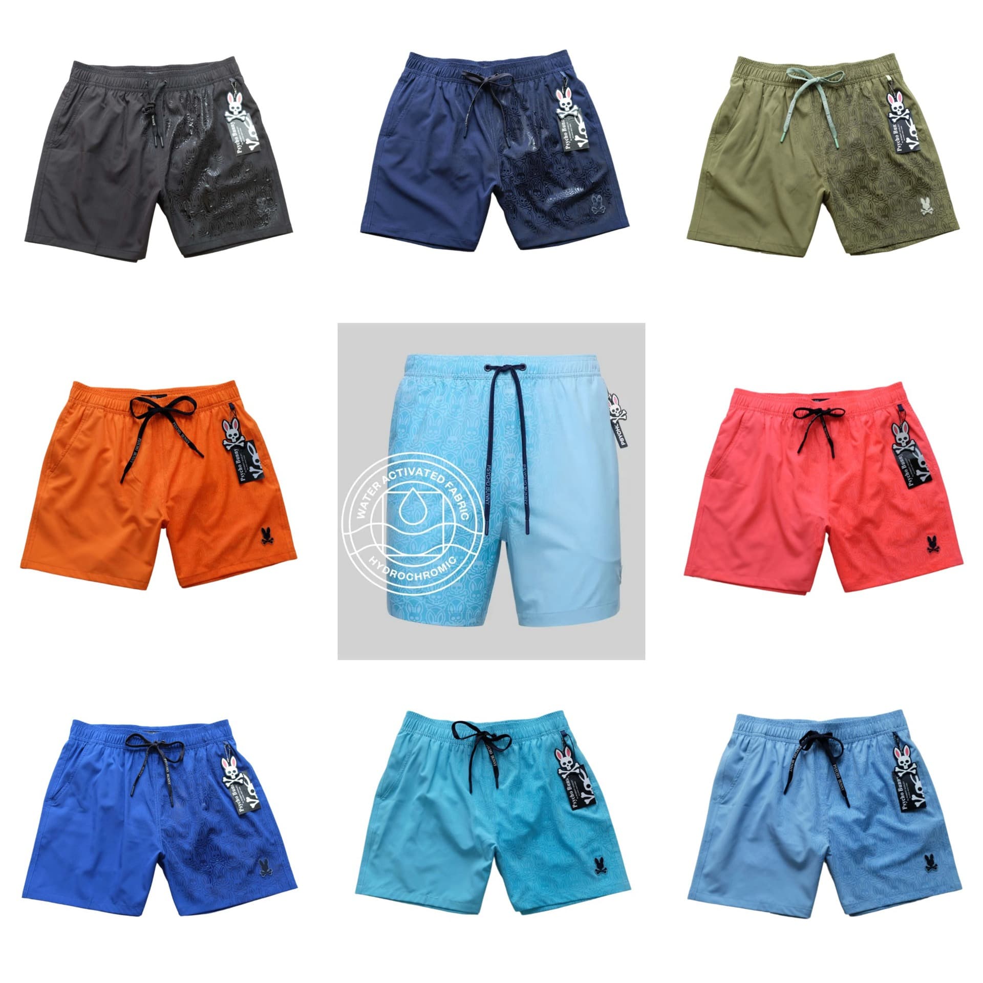 Men's Summer Swim Trunks Beach Shorts Psycho Bunny Surf Casual Board Shorts Stretch Quick-Dry 3/4 Length
