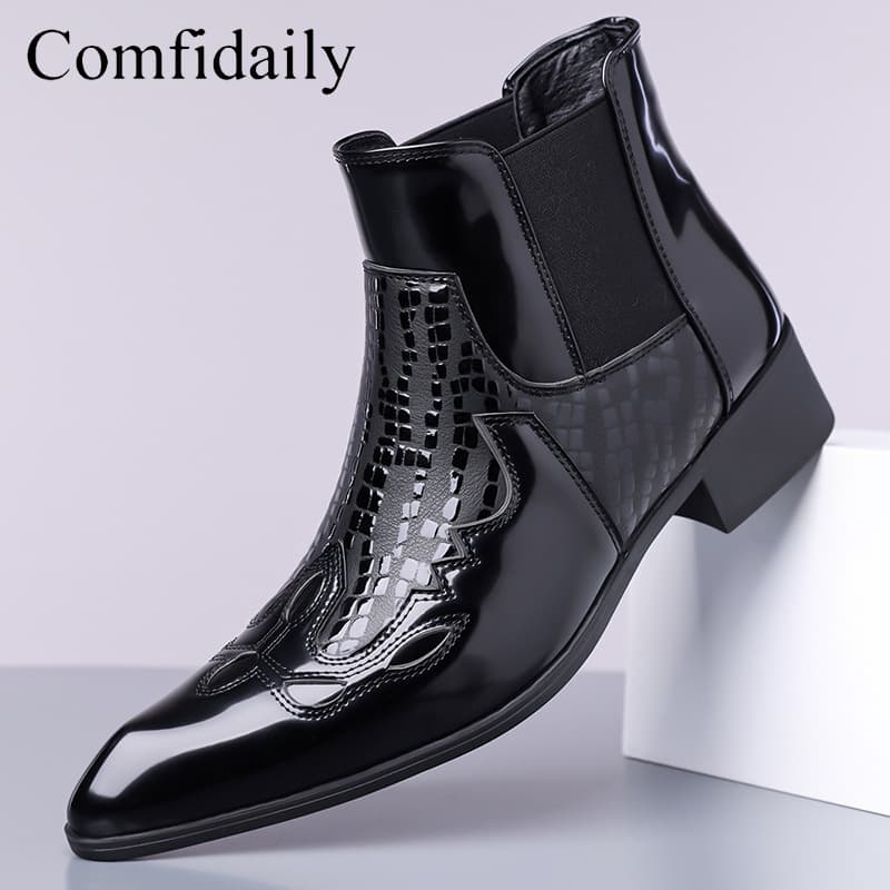 Factory Direct Export Pointed Toe Python Pattern Short Tube Men's Casual Versatile Men's Boots 38 to 48 Cross Border