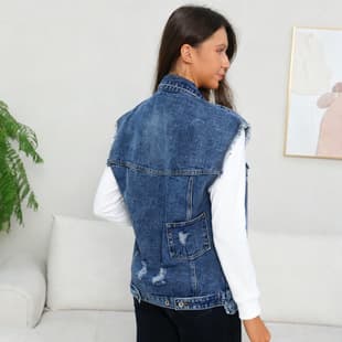 Fashion Women's Denim Vest Mid-Length Spring Summer Slim Fit Ripped Sleeveless Vest Top