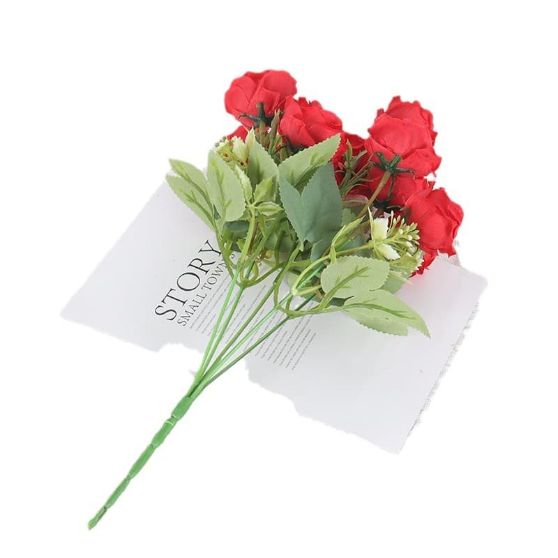 Simulated 10-Head Diamond Rose Garden Bouquet Outdoor Decorative Home Floral Arrangement Commercial Supermarket Engineering Artificial Flowers