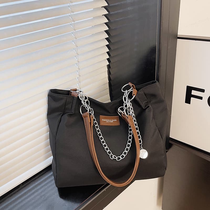 2024 Autumn New Retro Fashion Fresh Women's Simple Chain Shoulder Tote Bag Western Style Large Capacity Handbag