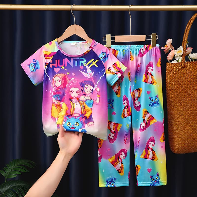 Summer Children's Pajamas - Witch Hunters Group - Short Sleeve Long Pants for Boys and Girls - Cartoon Homewear for Kids