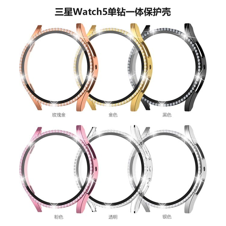 Compatible with Samsung Galaxy Watch 6/5/4 Single-row Diamond Electroplated PC Tempered Glass Integrated Hard Case