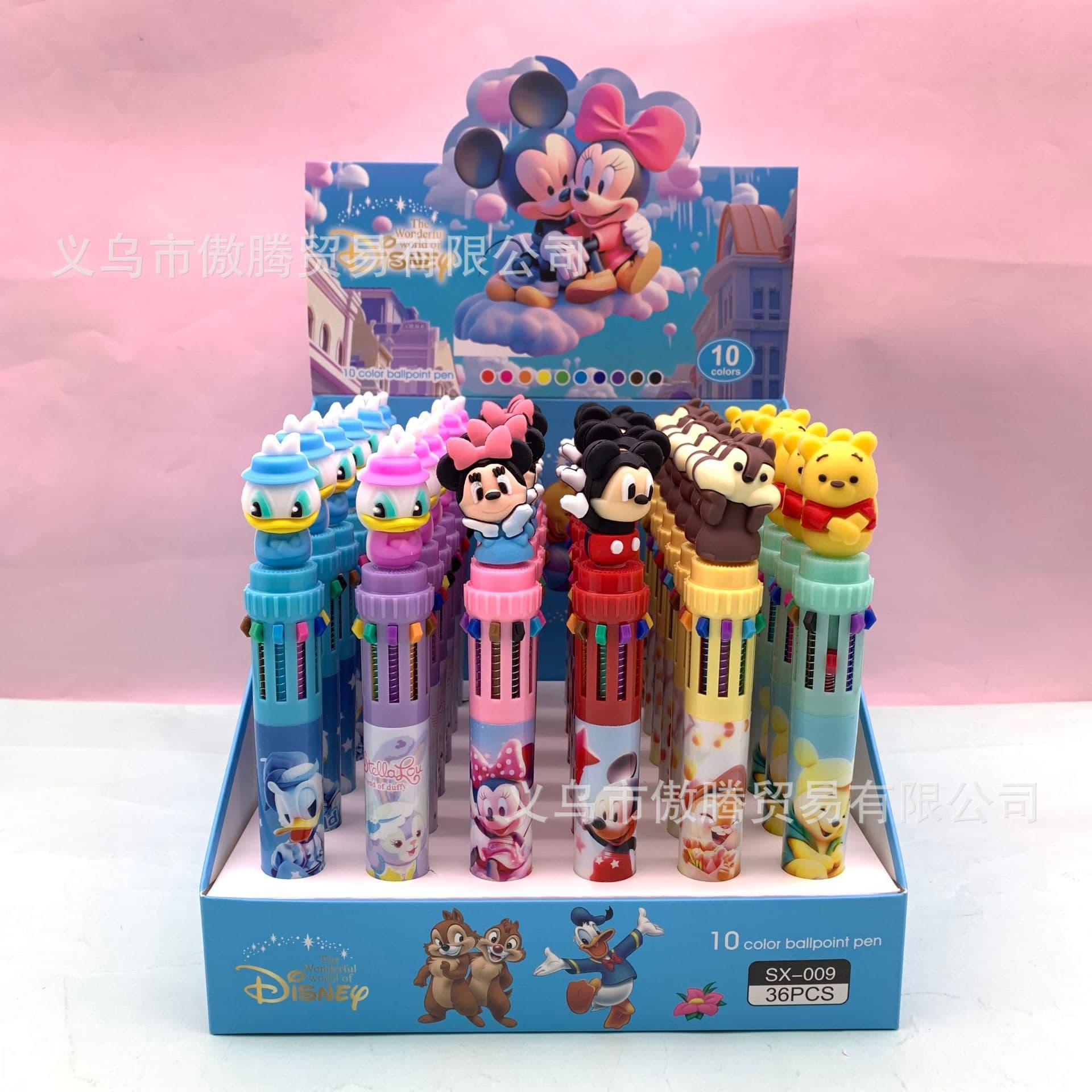 Foreign trade cartoon variety of ten-color ballpoint pens, super cute and cute Mickey Mouse peripheral multi-color pocket pens for smooth writing