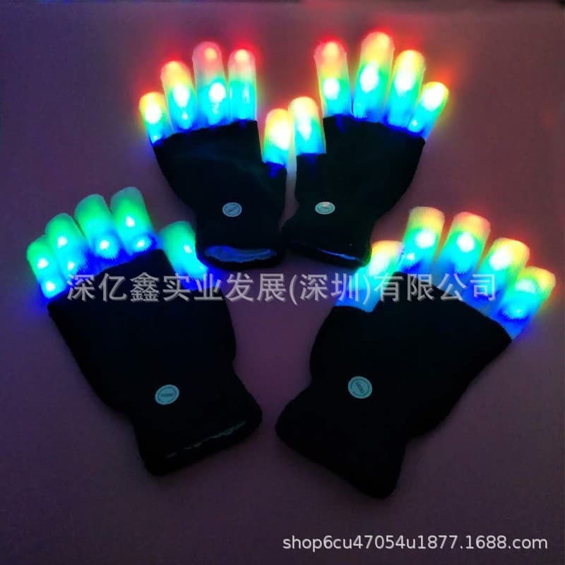 LED glowing rainbow gloves for Halloween, bar parties, cheering, multi-functional flashing finger lights.
