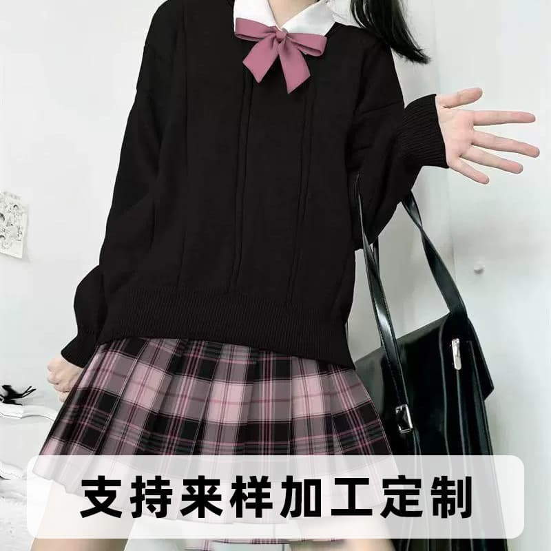 Pink Mist Sea Women's Uniform Black Pink Sweet Cool Student Japanese School Style Plaid Mini Skirt Black Pink Plaid